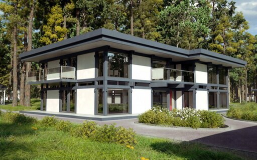 Двухэтажный энергоэффективный дом с большими окнами - проект Art Eco, поселок Арт Эко